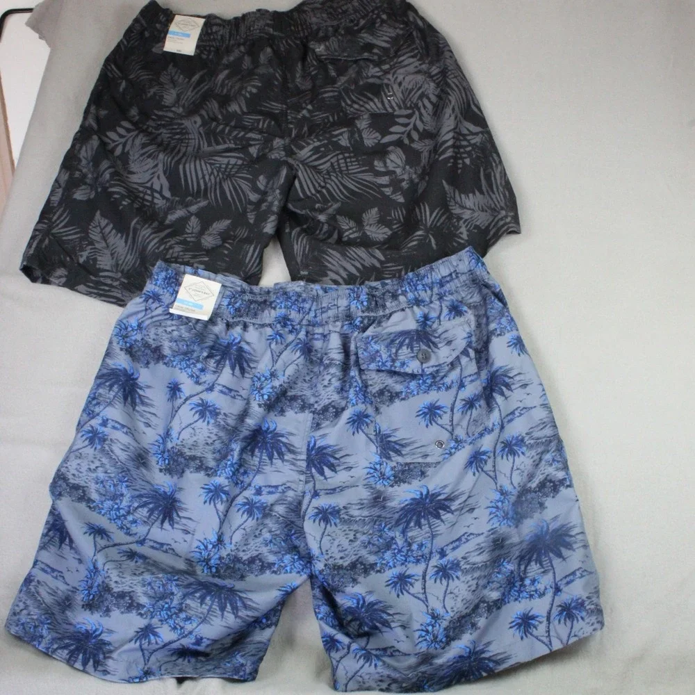 St Johns Bay Swim Trunks 2 Pack Palm Leaf Rock Island XL Black Blue NWT